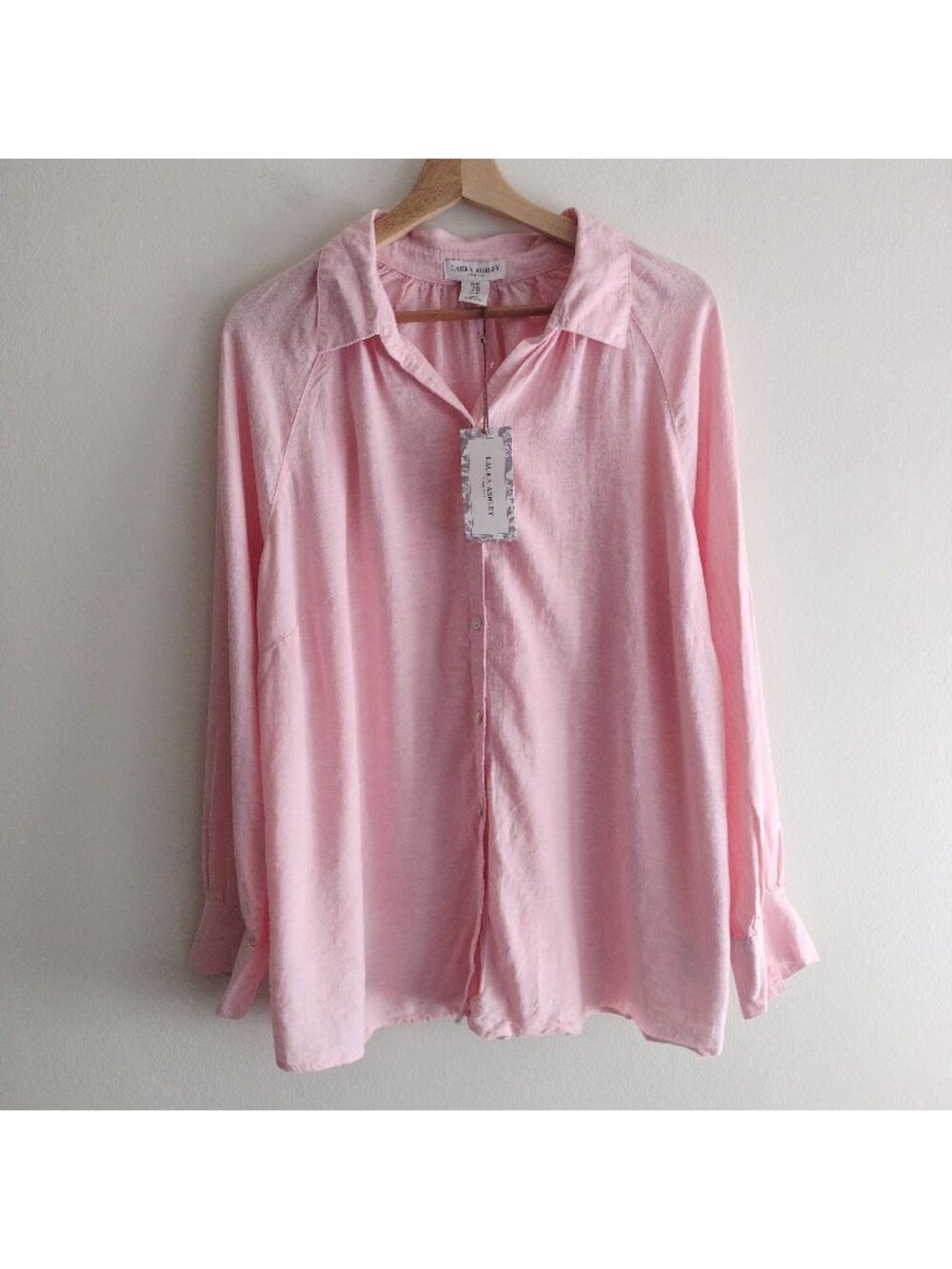 Laura Ashley Shirt 1X NEW Pink Linen Blend Long Sleeve Button-Up Shirt NWT
